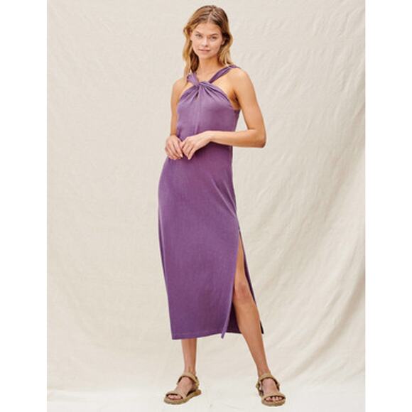 Anthropologie Sundry Keyhole Midi Light Jersey Cotton Knit Dress Purple Small - Picture 5 of 12